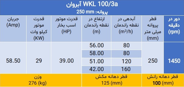  مشخصات پمپ WKL 100/3a